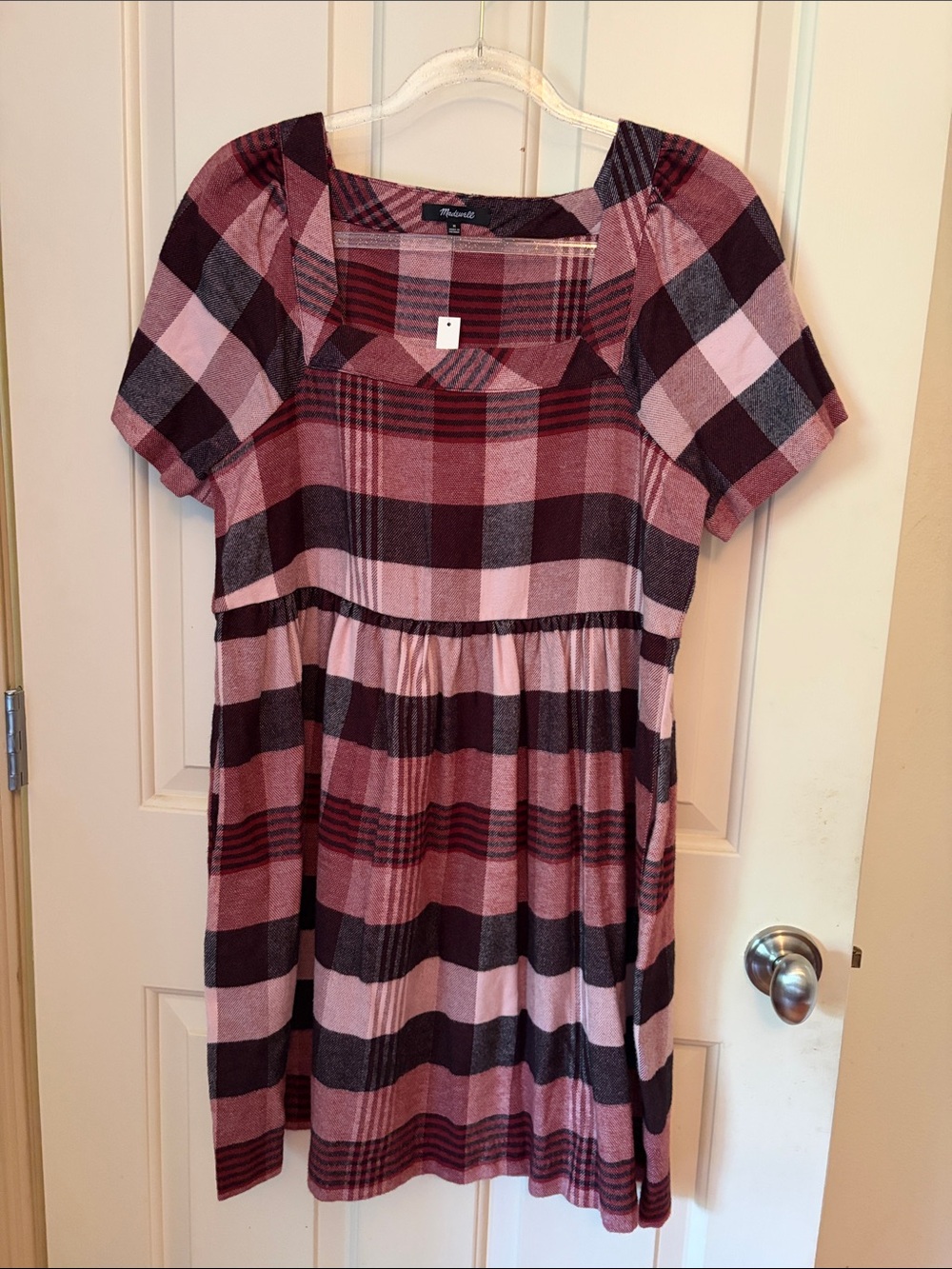 Madewell Pink and Burgundy Plaid Short-Sleeve Dress